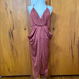 NWT L'ATISTE Silky Rosy Orange Spaghetti Strap Plunge Neckline Evening Sexy